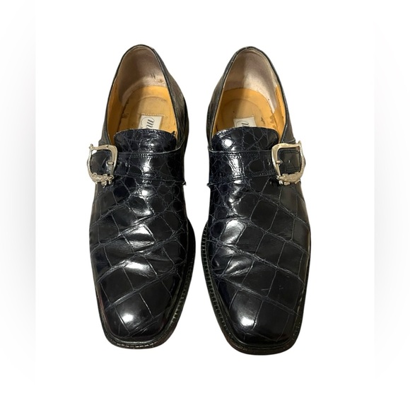 MAURI Alligator BLUE Oxford Monk Strap Alligator Buckle Shoes Men's Size 9 - Picture 2 of 15